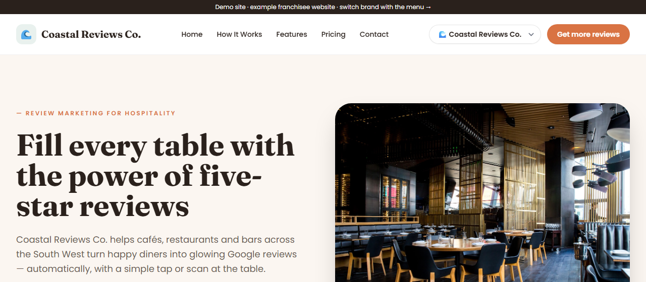 Example client website — Coastal Reviews Co. hospitality template