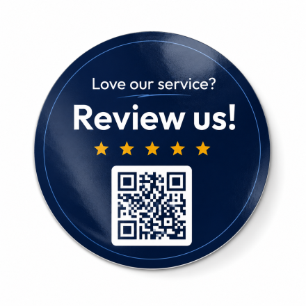 Round 'Review us' sticker